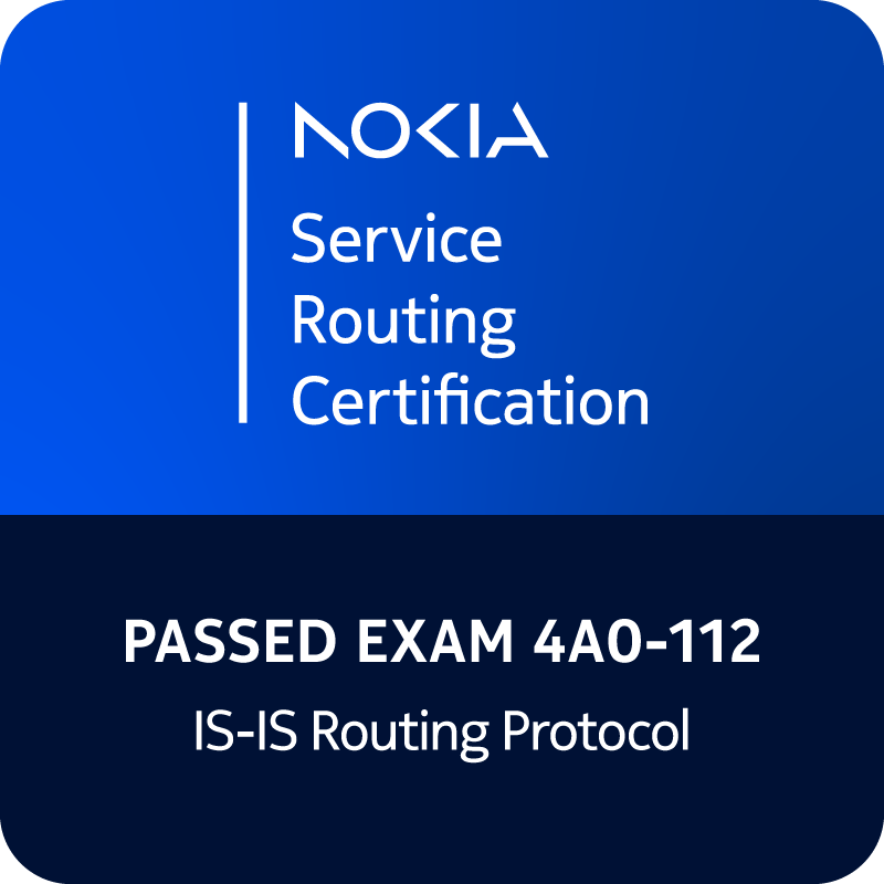 Fiche technique de l’examen Nokia Nokia IS-IS Routing Protocol - 4A0-112 2 Vers l'expertise Cloud, Réseau et Cybersécurité. Fiche technique de l’examen Nokia Nokia IS-IS Routing Protocol - 4A0-112
